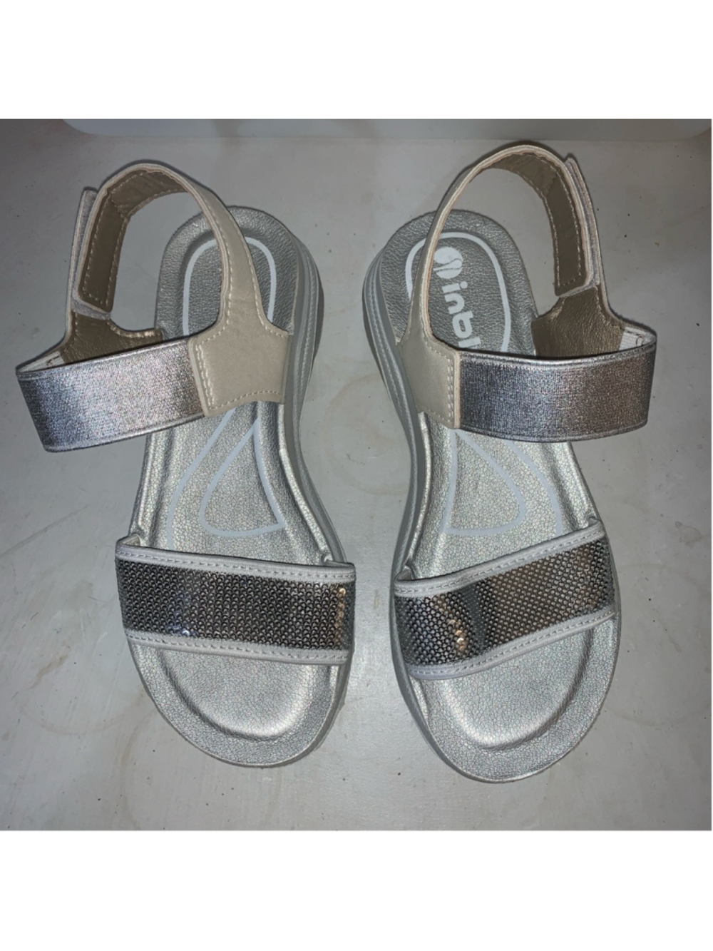 Womens Inblu Sandals Size 37 EU Silver Beige velcro
